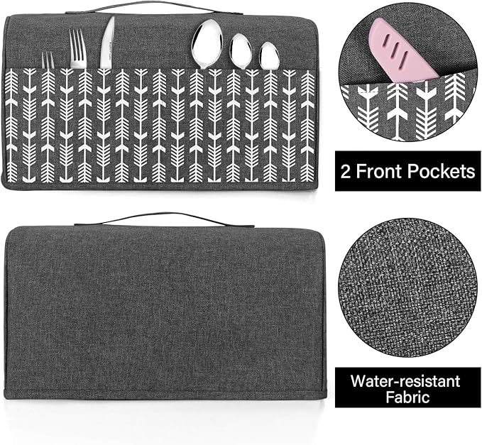 Yarwo 4 Slice Toaster Cover with Pockets and Top Handle, Nylon Toaster Cover Fits for Most 4 Slice Long Slot Toasters, Gray with Arrow