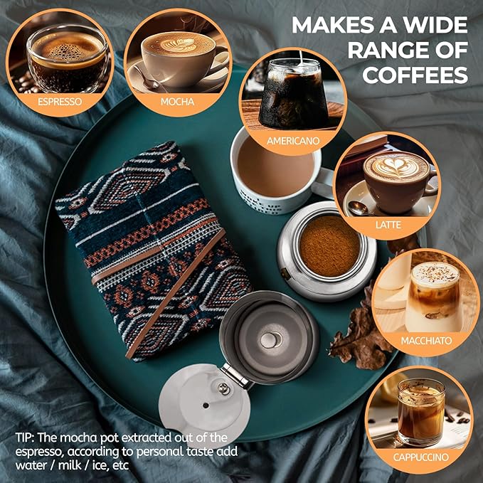 9 Cup 450ml Moka Pot Stainless Steel Espresso Coffee Maker Stovetop Coffeemaker Italian Classic Style Brewing Greca Cafe Mocha Machine for Cafeteras Lover Camping Travel and Home Use 15oz