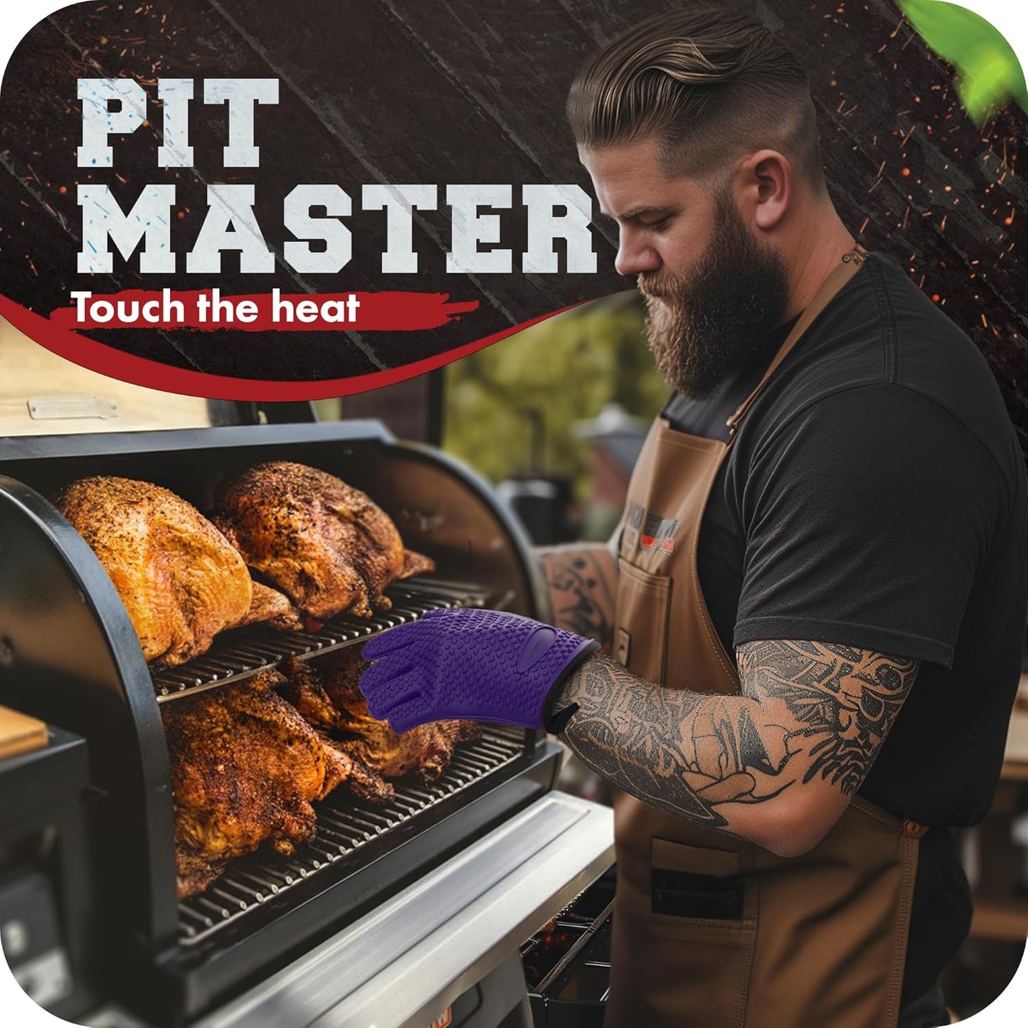 KITCHEN PERFECTION S Silicone Smoker Oven Gloves -Extreme Heat Resistant BBQ Gloves -Handle Hot Food Right on Your Grill Fryer Pit|Waterproof Oven Mitts |Superior Value Set+3 Bonuses
