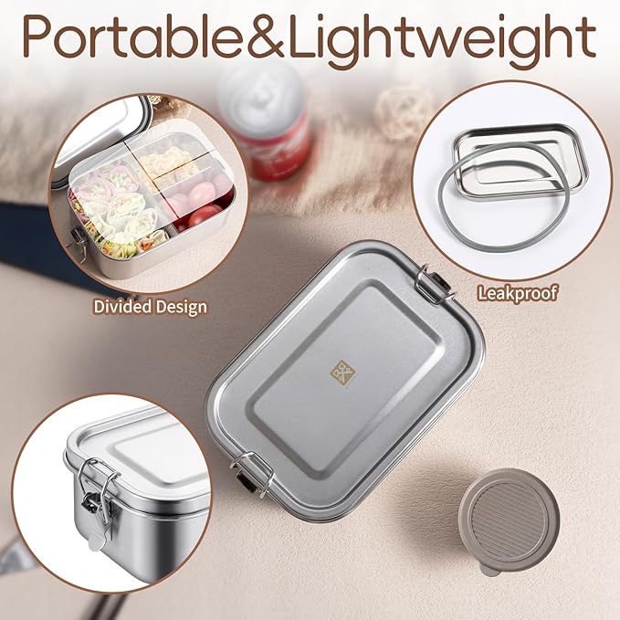 GOLDEN KEY 27oz Stainless Steel Lunch Box for Kids,BPA Free Bento Box for Kids with Leakproof Condiment Container,3 Compartment Bento box for School and Eating Out,Freezer & Dishwasher Safe(Brown)