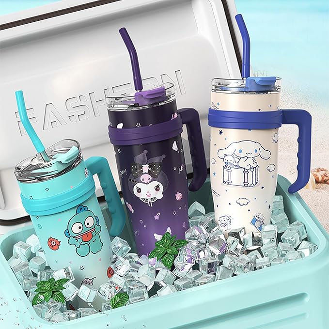 Hangyodon Stainless Steel Insulated Tumbler with Lid, Straw & Handle 1200ml - XL Size