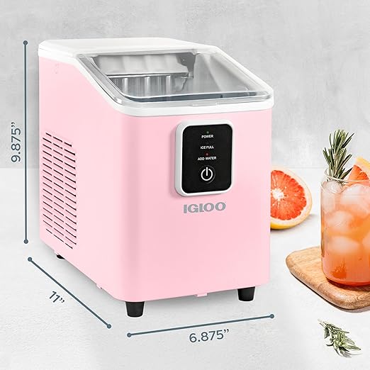 Igloo Portable Ice Maker with Scoop & Basket - Ice Maker with LED Control Panel & 1 Quart Water Tank- Ice Cube Maker Produces 26 Lbs Of Ice In 24 Hours with 8 Large or Small Cubes In 7-8 Minutes- Pink