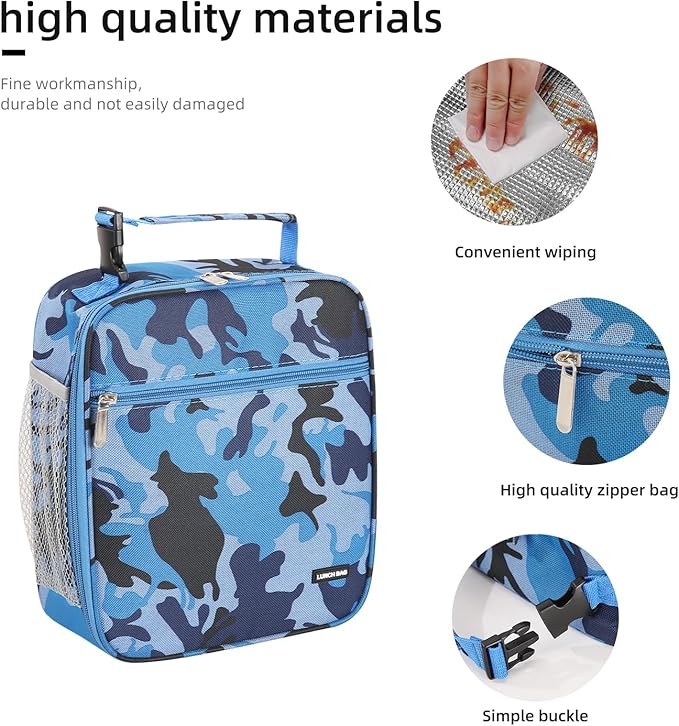 Lovoeo Lunch box Lunch bag for men women Insulated Lunchbox Lunch bags for Work Picnic Travel (Blue camo)