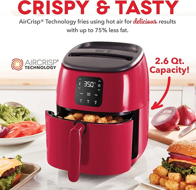 Dash Digital Tasti-Crisp™ Air Fryer - Compact Electric Digital Fryer With Auto Shut-Off Feature - Ideal for Small Spaces - AirCrisp® Technology - 2.6 Quarts - Red