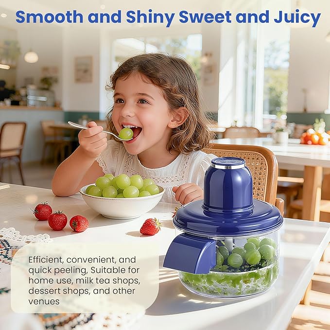 Electric Grape Peeling Machine, Garlic Peeling Machine, Automatic Peeler, Garlic Peeler Skin Remover Commercial Fruit Rechargeable Milk Tea Fruit Shop Special Equipment (Blue)