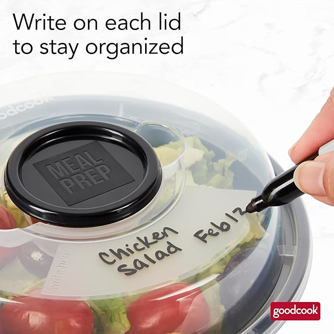 GoodCook 4-Cup Meal Prep Bowls Set with Lids and Dressing Cup, Microwavable Food Storage Containers for Meal Prepping, Set of 10, Black