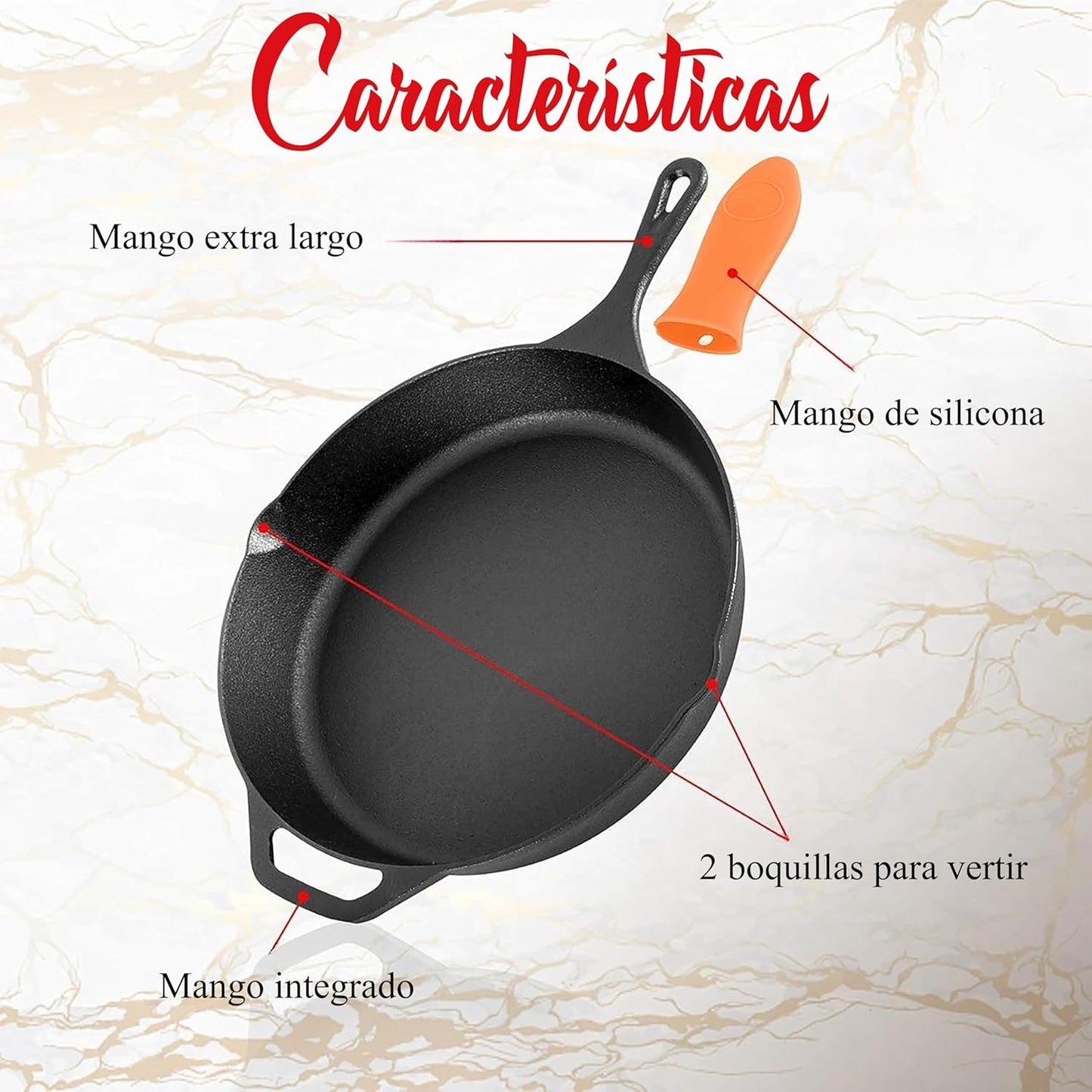 NutriChef 10" & 12" Pre-Seasoned Cast Iron Pans - Durable Nonstick Skillets, Cool-Touch Silicone Handle, For Oven, Grill & All Stovetops