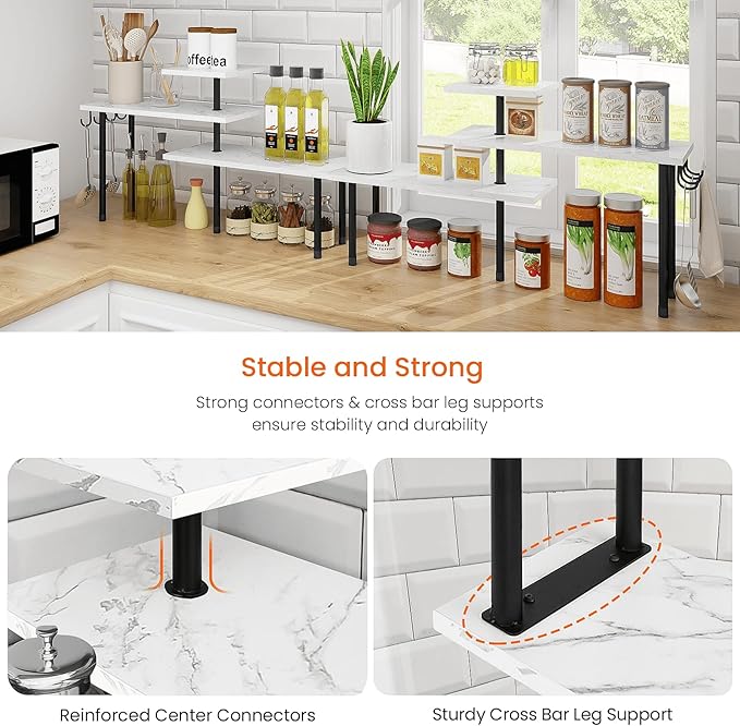 Homode Bathroom Counter Corner Shelf, 3 Tier Kitchen Countertop Organizer for Over The Sink, Make Up, Dresser Table, White Marble
