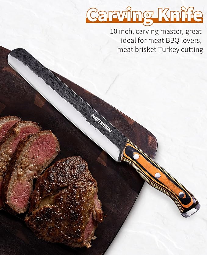 Naitesen Professional Brisket Carving Knife Set for Men, Grilling Knives, Hand Forged Super Sharp Butcher Slicing Knife Boning Knife for Meat Turkey Cutting Home Kitchen BBQ