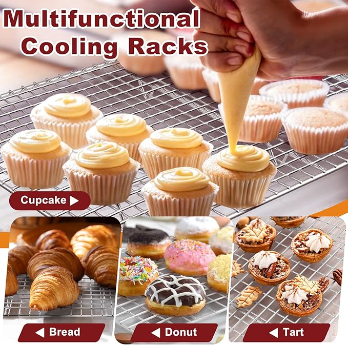 TeamFar Stainless Steel Baking Sheet with Rack Set, 17.6/16/12.5 Inch Cookie Sheets Baking Pans and Cooling Racks for Cooking Serving, Non-Toxic & Heavy Duty, Dishwasher Safe, 6 PCS (3 Pans + 3 Racks)