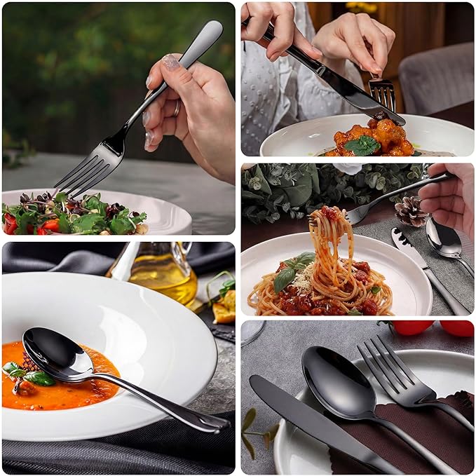 Black Silverware Set, LIANYU 20 Piece Stainless Steel Flatware Cutlery Set for 4, Mirror Finish, Dishwasher Safe