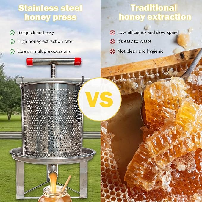 Honey Extractor Manual, Household Manual Mesh Honey Press Extractor Machine, Honey Extractor Beekeeping Manual Tool, Stainless Steel Beekeeping Extraction for Wine Honey and Juice Making