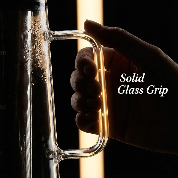 Cold Brew Coffee Maker Pitcher, 1.0L/34Oz Airtight Borosilicate Glass Carafe with 150 Mesh Precision Filter | Barista Grade Iced Coffee Maker, Integrated Glass Handle & Non Slip Base (Grey)