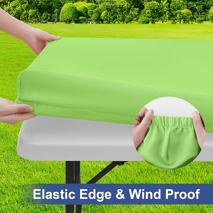 homing Rectangle Table Cloth Cover, Waterproof Polyester Elastic Fitted Tablecloth, Fits for 6 Foot Folding Tables, Washable Table Protector for Picnic, Camping, Outdoor (Lime Green, 30" x 72")