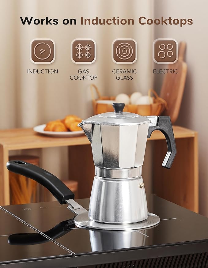 Induction Adapter Plate Detachable, 5.5 Inch Stainless Steel Heat Diffuser Plate for Moka Pot 12 Cup, Heat Diffuser Cooking Induction Adapter for Gas Stove and Glass