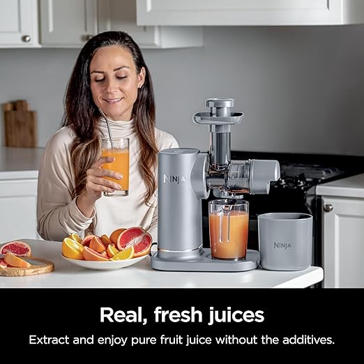 Ninja NeverClog Cold Press Juicer, Powerful Slow Juicer with Total Pulp Control, Countertop, Electric, 2 Pulp Functions, Dishwasher Safe, 2nd Generation, Steam Gray, JC151SL