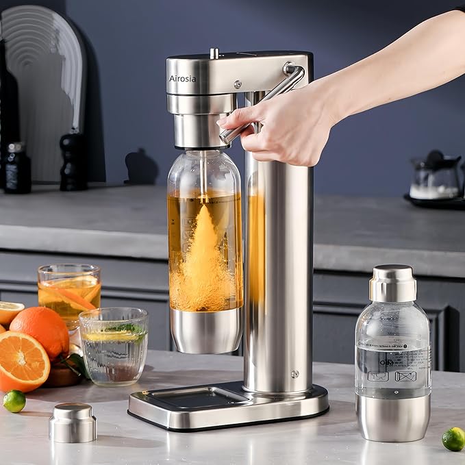 PET Stainless Steel Reusable Soda Maker Bottle, BPA-Free and Non-Toxic, Compatible with Airosia Soda Machine (1L and 0.5L)