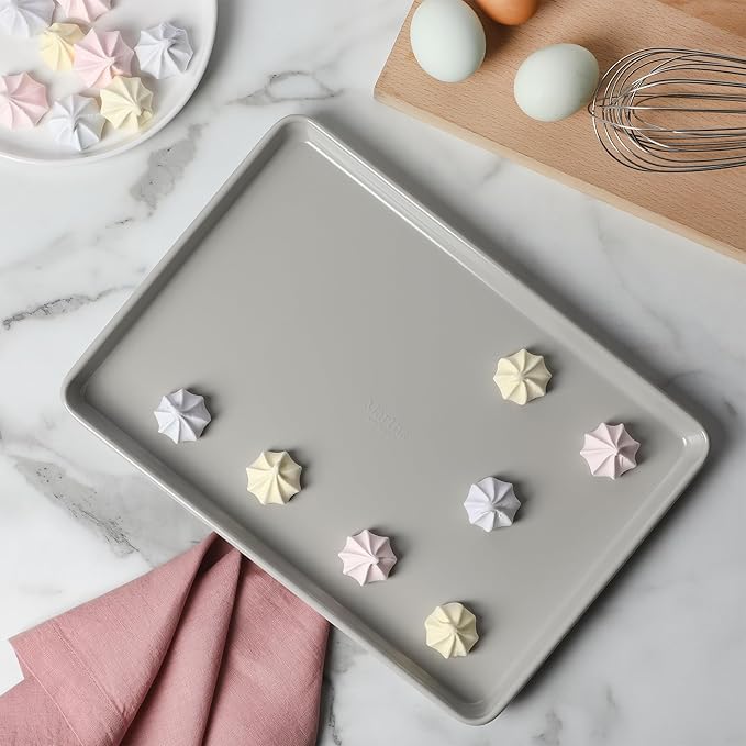 Martha Stewart Gallen 13 x 9 Inch Nonstick Carbon Steel Cookie Sheet – Cool Grey, Durable Bakeware for Even Baking and Easy Cleanup