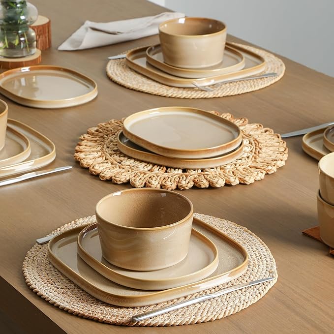 Stone Lain Cairo 12-Piece Dinnerware Set Stoneware, Plates and Bowls Set, Microwave and Dishwasher Safe, Includes Dinner and Salad Plates, Cereal Bowls, Dishes for 4, Sand