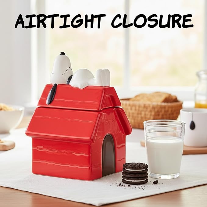 Silver Buffalo Peanuts Sculpted Ceramic Cookie Jar Featuring Snoopy and Snoopy’s House, 5.25” x 5” x 7.75”