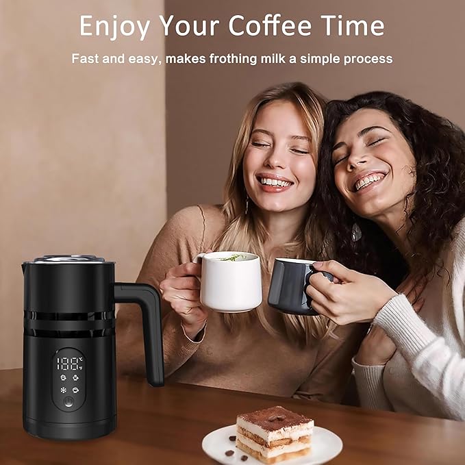 Milk Frother, 4 in 1 Electric Milk Steamer for Coffee with Temperature Display, 11.8oz/350ml Detachable Automatic Milk Warmer and Cold Foam Maker for Coffee, Latte, Cappuccino