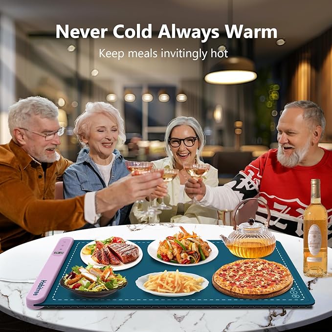 Warming Silicone Mat for Food - Day Gifts Kitchen Gadget, Graphene Rapid Heating, Warming Tray with 6-Level Temp Control, Rollable, Easy Clean - Ideal for Parties, Gatherings (Peacock blue)
