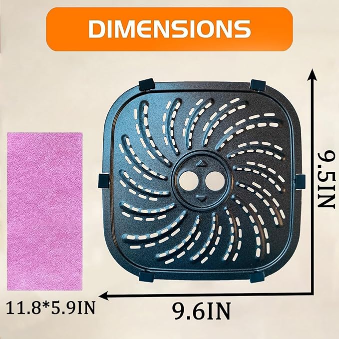 8QT Air Fryer Replacement Parts Tray for PowerXL Vortex Pro Air Fryer Plus, Upgraded Double Layer Non-stick Coating Grill Pan Crisper Plate Grate Grid for 8QT PowerXL, Dishwasher Safe