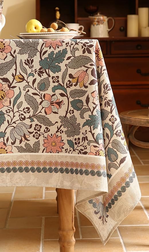 ISAENNE Designer Boho Floral Square Tablecloth,Linen Lotus Flower Pattern Colorful Indoor Table Cloth,Durable Decor Tablecloths for Dining Thanksgiving Kitchen Christmas,67"*67"-Hazel A