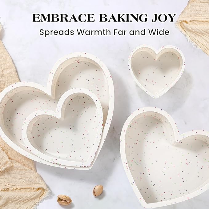 6 Inch Heart Shaped Cake Pans Small Heart Cake Pan Nonstick Silicone Molds for Baking Set of 3 (Cream)