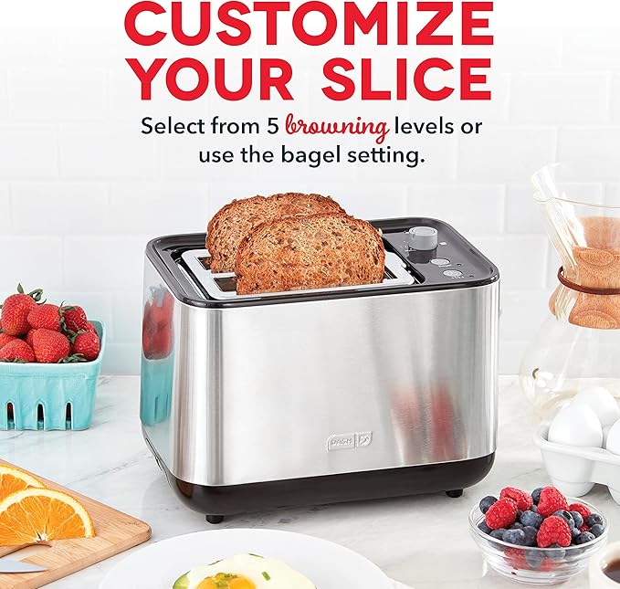 Dash SmartStore® 2-Slice Toaster - Five-Browning Levels, Extra-Wide Slots & Compact Size - Included Storage Lid - 1-Touch Bagel & 15-Second Functions - Black