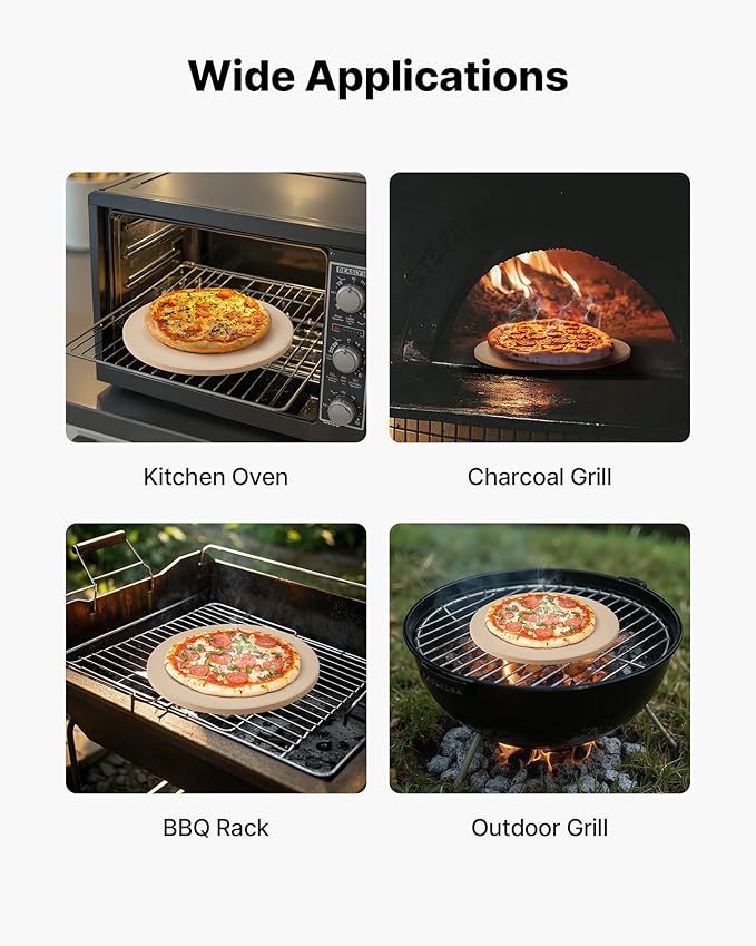 VEVOR Pizza Stone, 15 in Round Pizza Stone, 0.67 in Large Cordierite Baking-Stone with Metal Peel, Scrape, 1450℉ Heat-Resistant Cooking Stones, for Kitchen Oven, Baking Pizzas, BBQ Grill