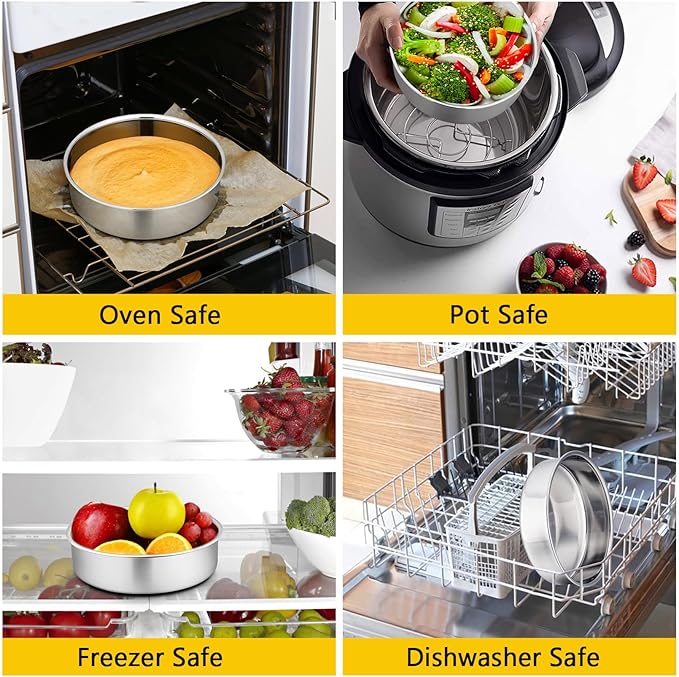 P&P CHEF 6 Inch Cake Pan Set of 2, Stainless Steel Round Baking Layer Cake Pans, Non Toxic & Healthy, Leak-proof & Easy Clean, Mirror Finish & Easy Releasing, Oven & Dishwasher Safe