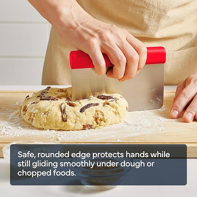 Misen Stainless Steel Bench Scraper - Versatile Food Scraper with Walnut Handle - Ideal for Kitchen, Pastry & Dough - Durable Cutting Board Scraper Tool - Effortless Transfer into Pots & Pans - Red