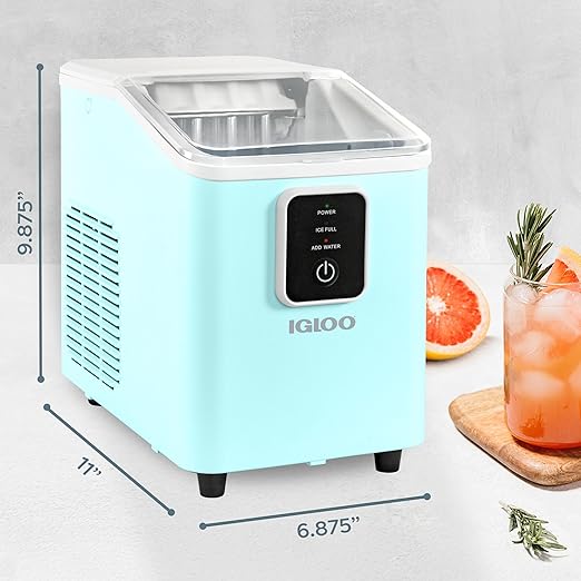 Igloo Portable Ice Maker with Scoop & Basket- Ice Maker with LED Control Panel & 1 Quart Water Tank- Ice Cube Maker Produces 26 Lbs Of Ice In 24 Hours with 8 Large or Small Cubes In 7-8 Minutes - Aqua