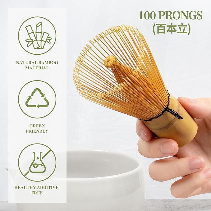 YIBO Matcha Whisk Set White, Matcha Set Kit Includes Ceramic Matcha Bowl, Bamboo Whisk, Scoop, Measuring Spoon & Cup, Chasen Holder, Sifter Tool