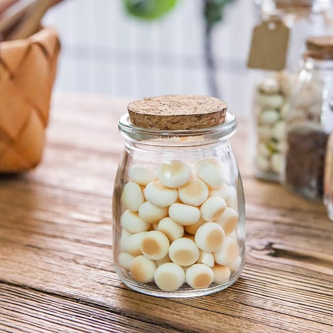 Glass Mini Yogurt Jars 40 Pack, 7 oz Favor Jars With Cork Lids, Pudding Containers, Mason Wedding Favors Honey Pot With Label Tags and String