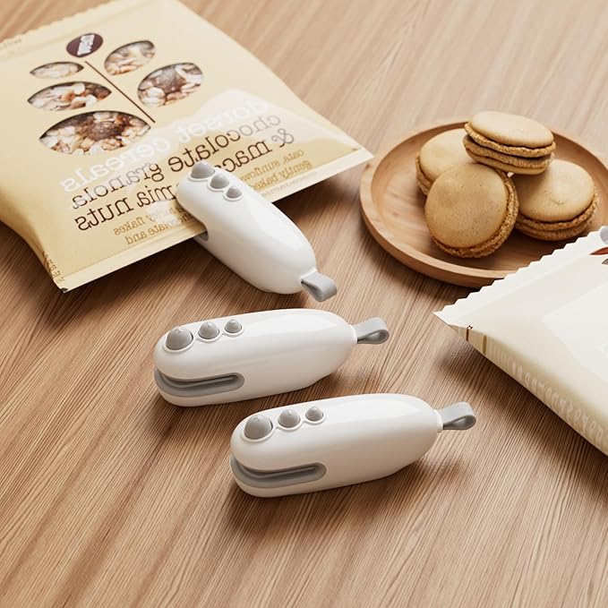 Mini Bag Sealer with Cutter, Rechargeable, Handheld Heat Sealer Machine with Magnetic, Portable Bag Sealer Heat Seal for Keep Food Fresh and Snacks Crispy. White