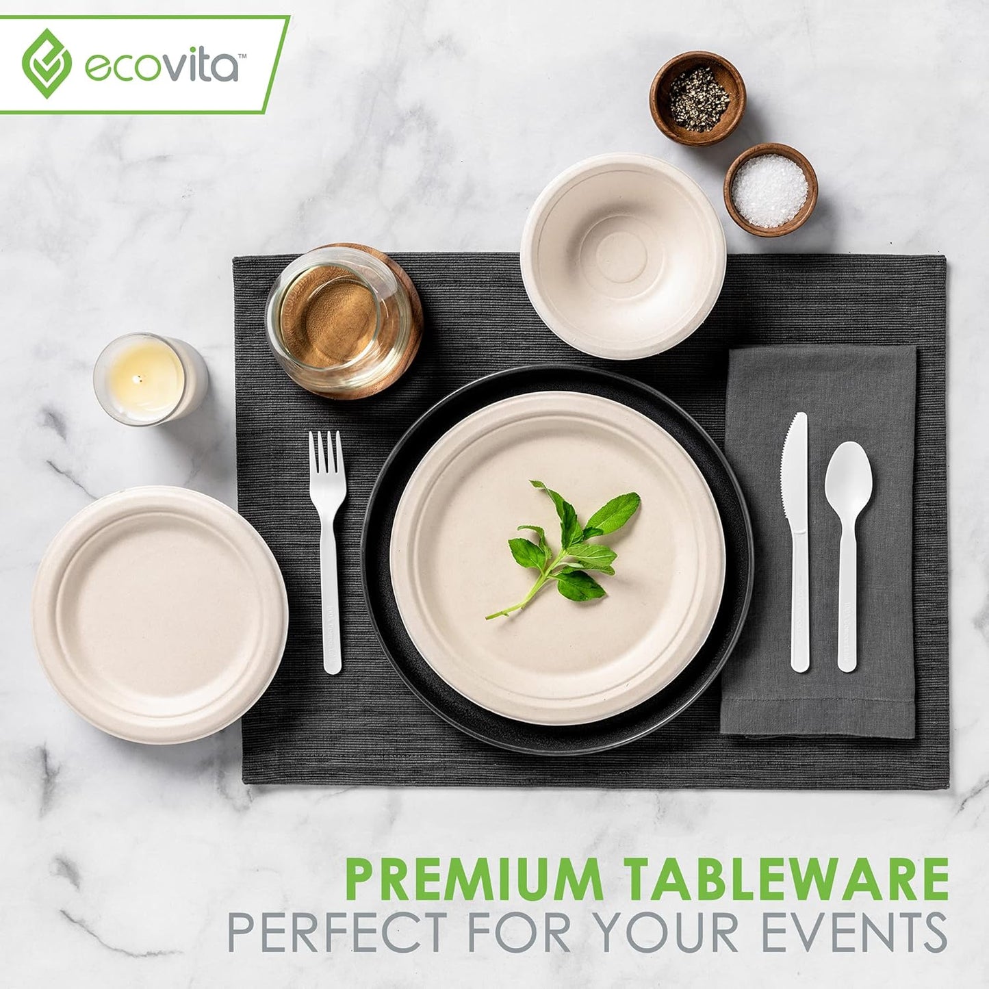 100% Compostable Forks - 500 Large Disposable Utensils (7 in.) Bulk Size Eco Friendly Durable and Heat Resistant Alternative to Plastic Forks with Convenient Tray