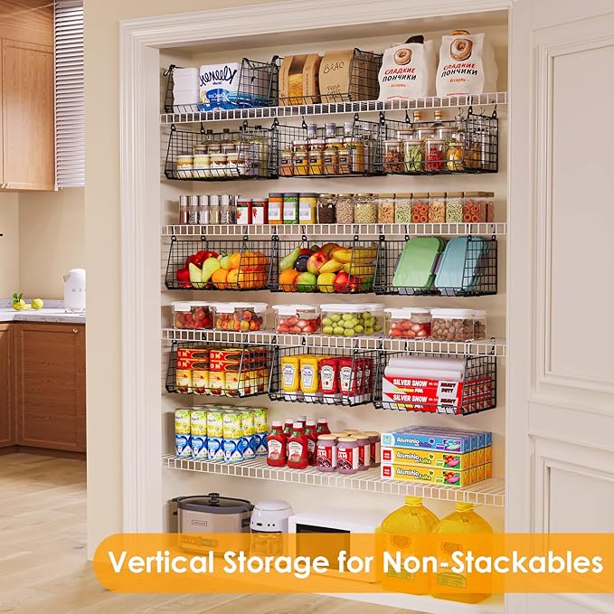 Jsskeeim 3-Pack Under Shelf Hanging Baskets - Space Saving Pantry Shelf Organizer with 360° Rotating Hooks for Kitchen Storage, Foldable Small Space Solutions for Pantry Utility Closet Garage, Black
