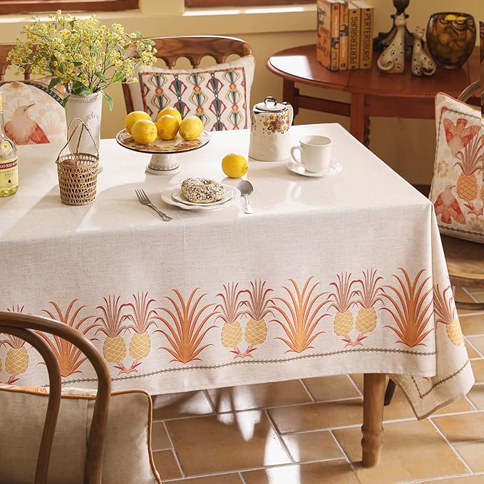 patdrea Designer Square Tablecloth,Pineapple Pattern Linen Tropical Style Tablecloths,Fall Table Cover Cloth Decor for Kitchen Dining Christmas,Tea Party,Thanksgiving,67"x67"-Pineapple B