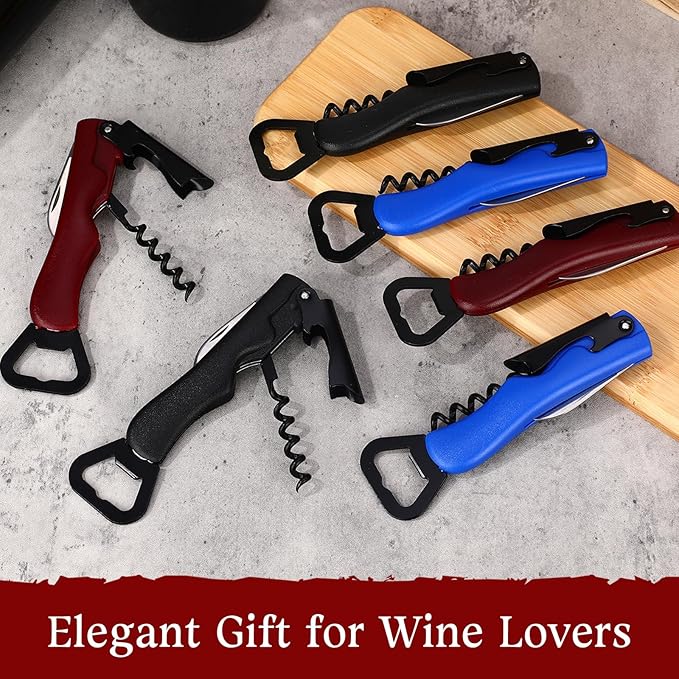 Hushee 24 Pcs Wine Opener Bulk with Foil Cutter Corkscrew Key 3 in 1 Red Bottle Opener Professional Stainless Steel Beer Corkscrew for Beverages Bartenders Summer Party (Black,Blue,Wine Red)