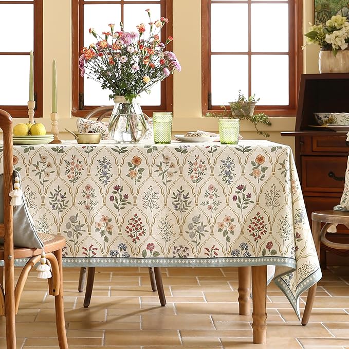 ISAENNE Designer Linen Tablecloth Rectangular,Western Colorful Floral Indoor Table Cloth,Wrinkle Resistant Decor Tablecloths for Dining Thanksgiving Kitchen Christmas,55"*87"-Serenity B