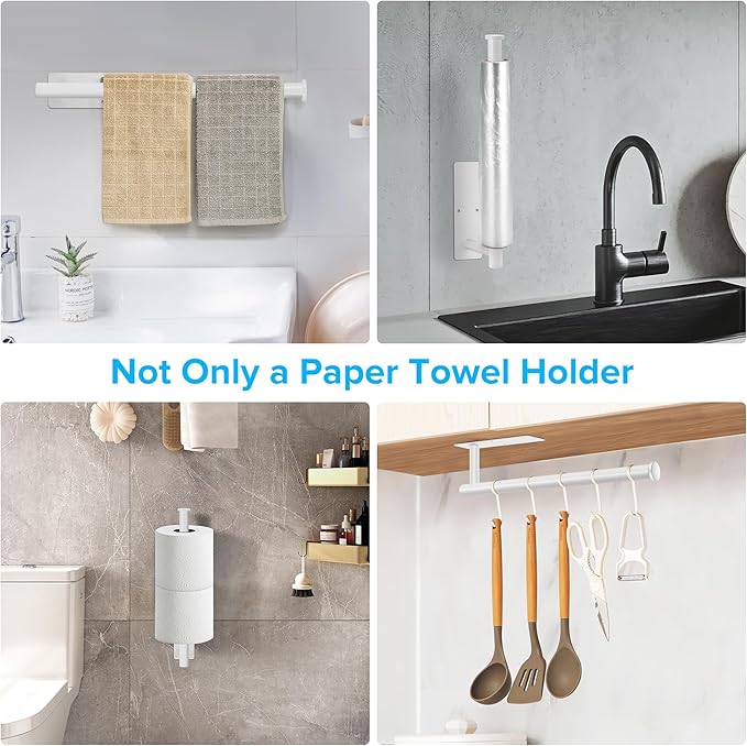 2nd Gen Paper Towel Holder Under Cabinet No Drilling, [More Sturdy] Self Adhesive or Drilling Paper Towel Holder Wall Mount for Kitchen, RV, [Fit Mega Paper Towel Roll] SUS304 Stainless Steel