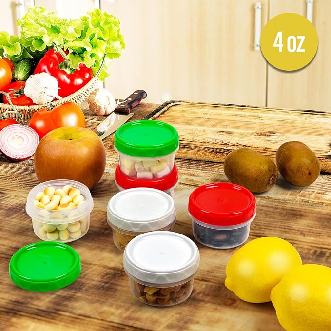 EONJOE 4oz Plastic Containers with Lids Reusable Dishwasher Freezer Safe Airtight,12-Pack
