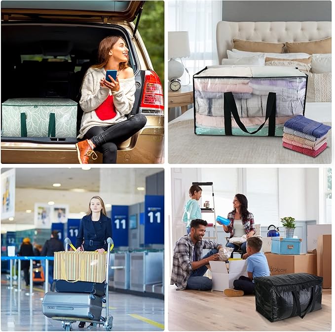 BALEINE 6-Pack Oversized Moving Bags with Reinforced Handles, Heavy-Duty Storage Tote for Clothes, Moving Supplies (Color Strip, 6-Pack)