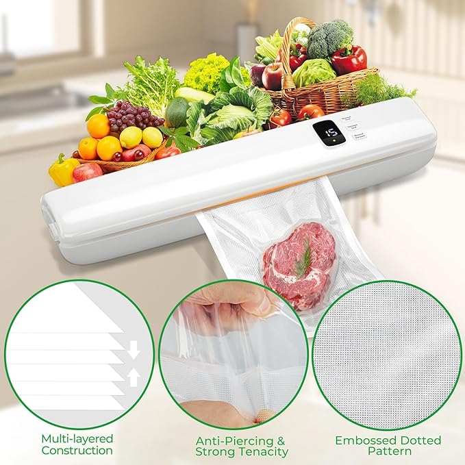 Vacuum Sealer Bags,38 PCS 7.8"×11.8" Textured Vacuum Sealing Bags,Commercial Grade, BPA Free, Heavy Duty,Great for Food Storage Meal Prep or Sous Vide Cooking