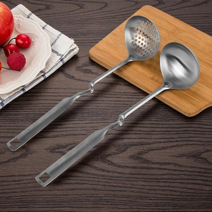 6 PCS Soup Ladle pot Colander & BBQ Tongs Hotpot Kit - Shabu Shabu Utensils Set for Camping, Barbecue & Kitchen Cooking Ladle Set