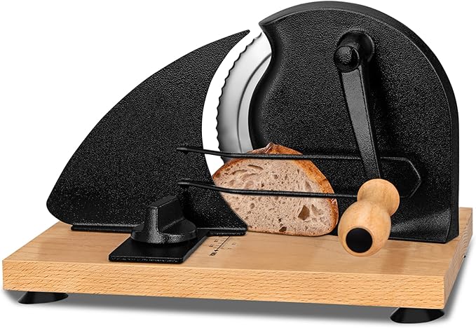 Manual Bread Slicer for Homemade Sourdough Bread Adjustable Thickness Bread Cutter with Hand Crank, Slicing Guide, Scale Line, Stainless Steel Blade & Suction Cups, for Perfect Even Slices (Black)