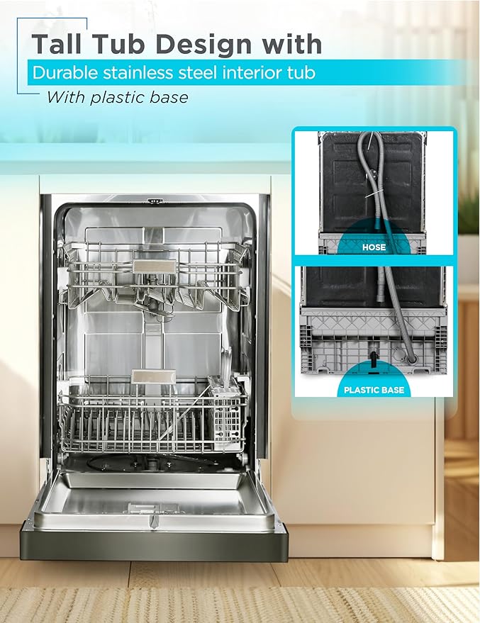 BLACK+DECKER 24" Built-In Dishwasher, 12-Place Setting Capacity with Stainless Steel Tub, Dish Washer with 5 Wash Programs and Smart Wash Cycle, ENERGY STAR Certified, BDW100MB, Black