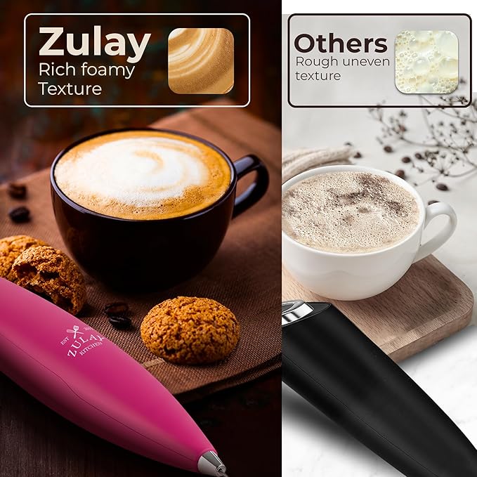Zulay Kitchen Patented Tornado Triple Whisk Milk Frother with 4 Duracell Batteries – Handheld Foam Maker for Coffee, Lattes, Matcha & Hot Chocolate – Rich, Creamy Froth in Seconds - Pink & Gold
